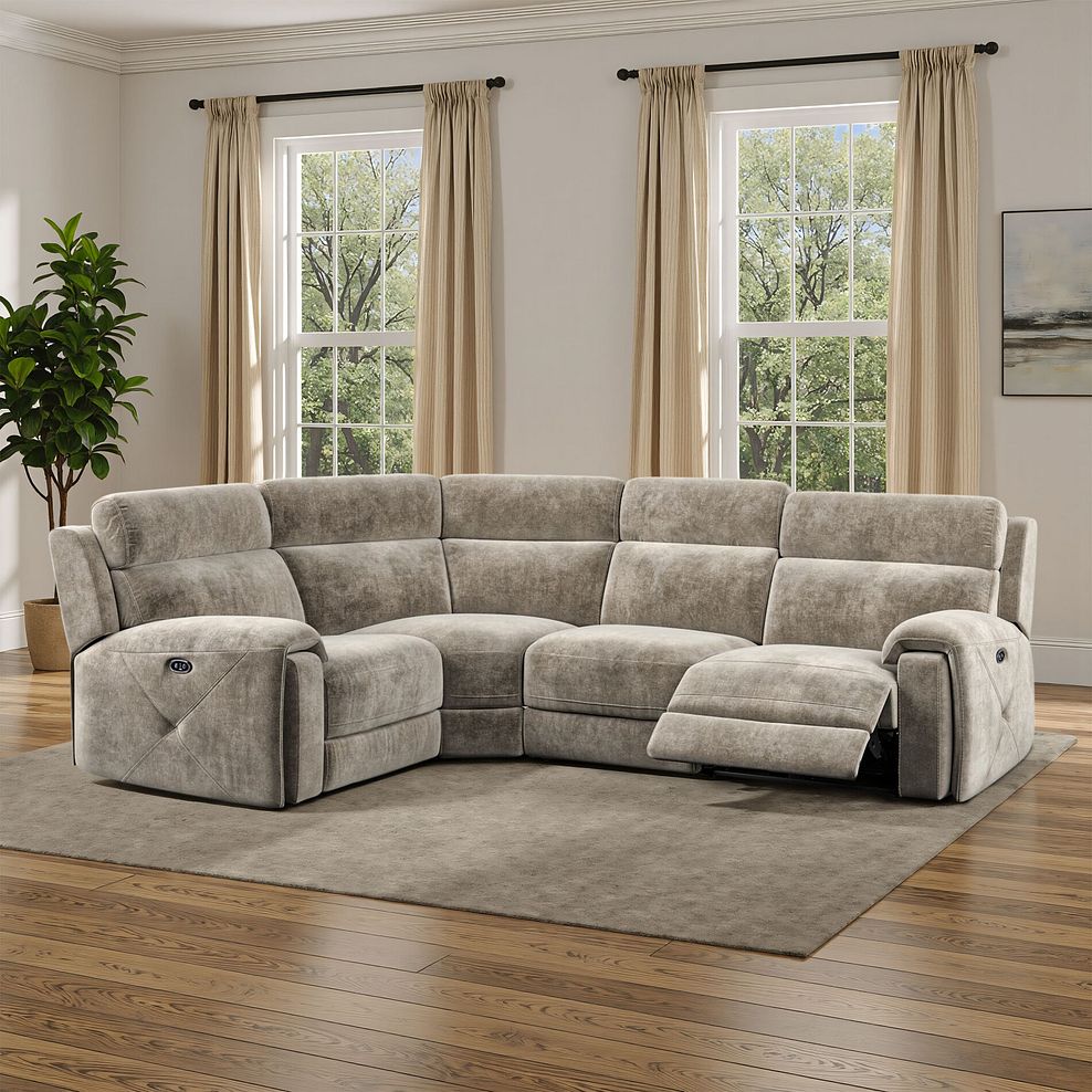 Leo Right Hand Corner Recliner Sofa in Descent Taupe Fabric 1