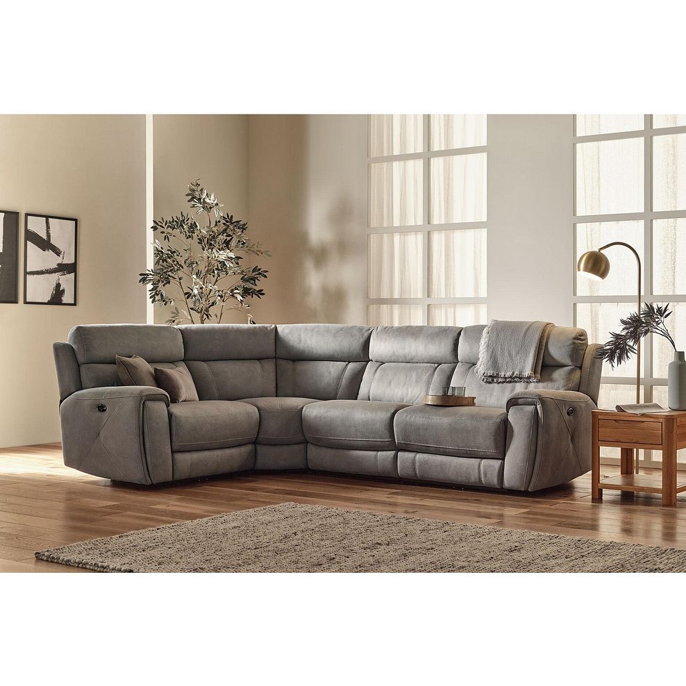 Leo Right Hand Corner Recliner Sofa with Adjustable Headrests in Billy Joe Dove Grey Fabric 1