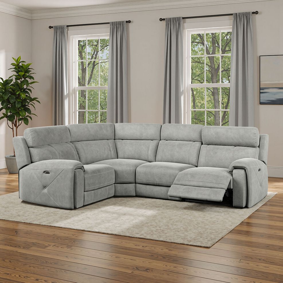 Leo Right Hand Corner Recliner Sofa with Adjustable Headrests in Billy Joe Dove Grey Fabric 18