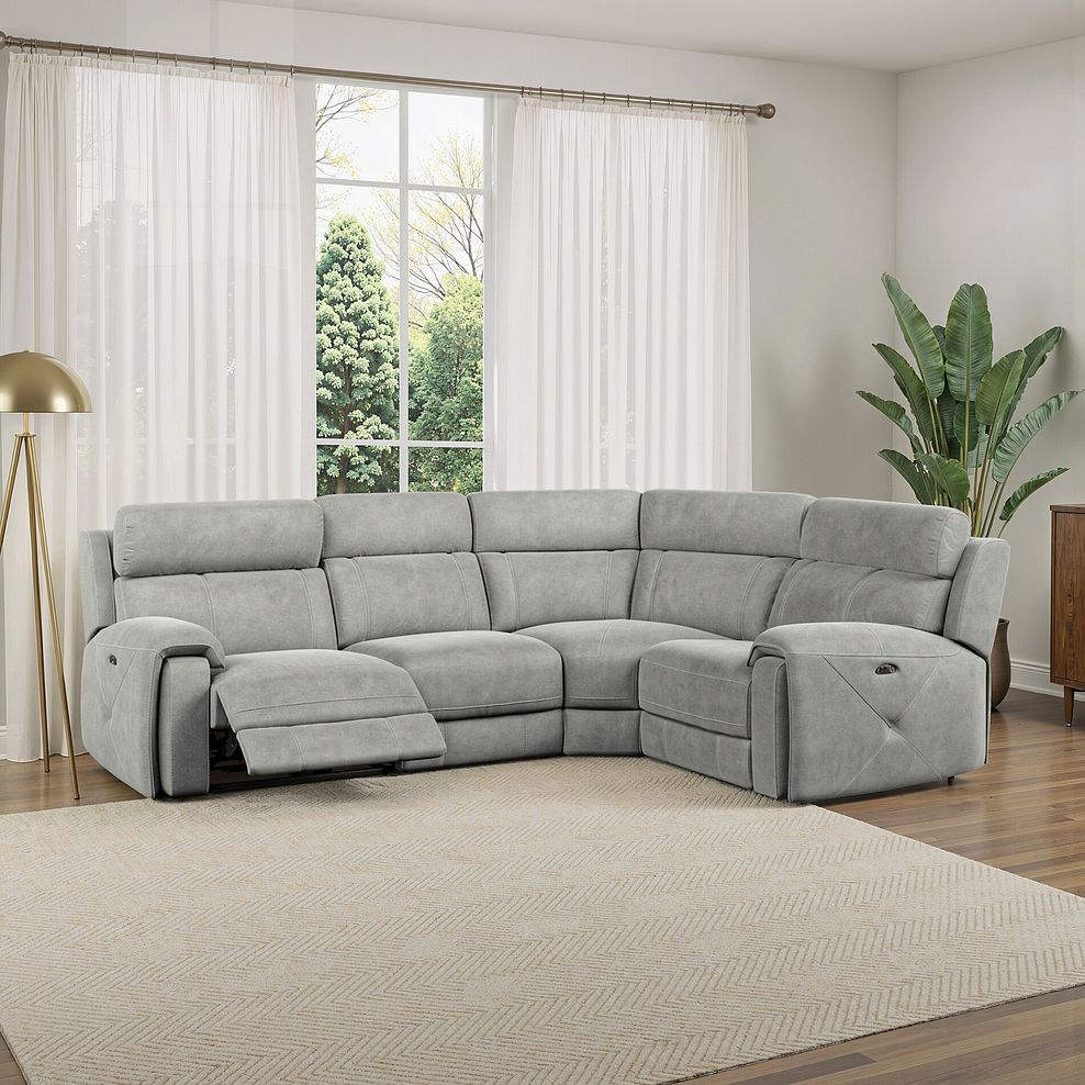 Leo Right Hand Corner Recliner Sofa with Adjustable Headrests in Billy Joe Dove Grey Fabric 19