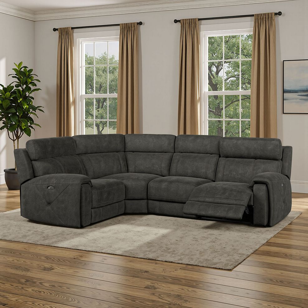 Leo Right Hand Corner Recliner Sofa with Adjustable Headrests in Billy Joe Grey Fabric 1