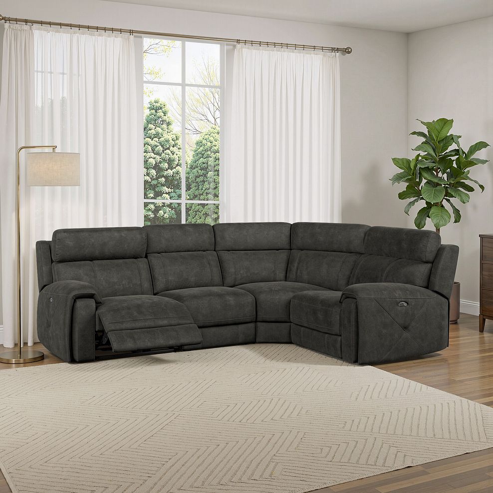 Leo Right Hand Corner Recliner Sofa with Adjustable Headrests in Billy Joe Grey Fabric 15