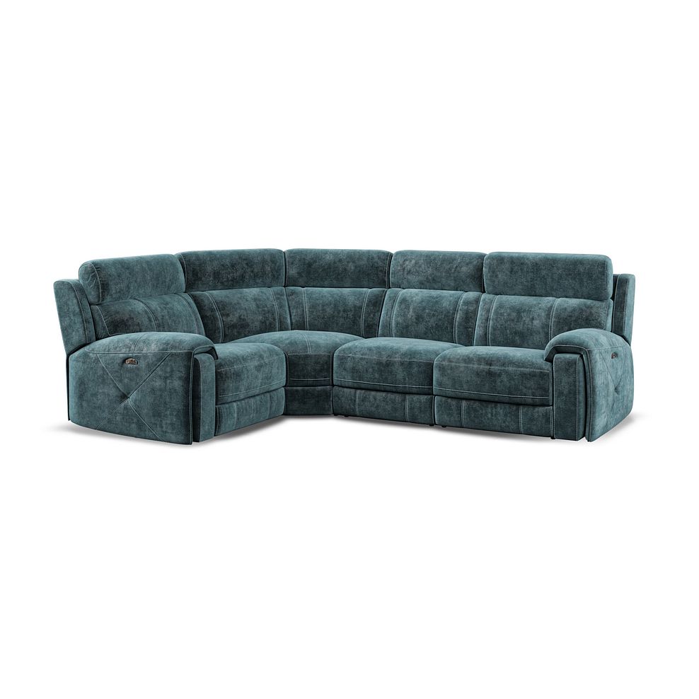 Leo Right Hand Corner Recliner Sofa with Adjustable Headrests in Descent Blue Fabric