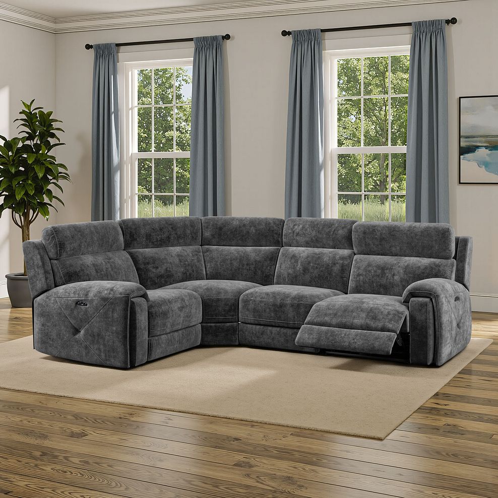 Leo Right Hand Corner Recliner Sofa with Adjustable Headrests in Descent Charcoal Fabric 1
