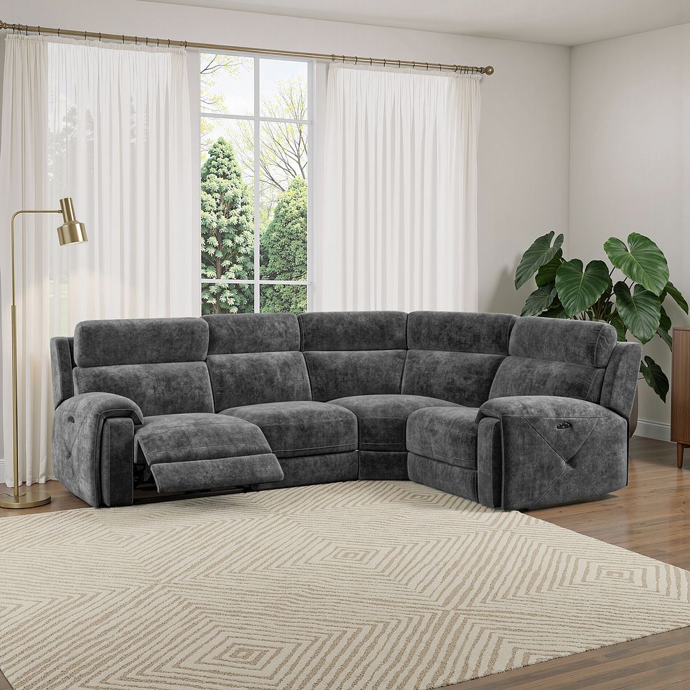 Leo Right Hand Corner Recliner Sofa with Adjustable Headrests in Descent Charcoal Fabric 14