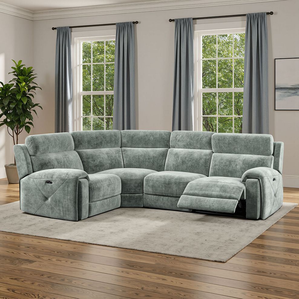 Leo Right Hand Corner Recliner Sofa with Adjustable Headrests in Descent Pewter Fabric 1