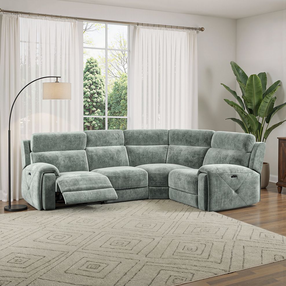Leo Right Hand Corner Recliner Sofa with Adjustable Headrests in Descent Pewter Fabric 14