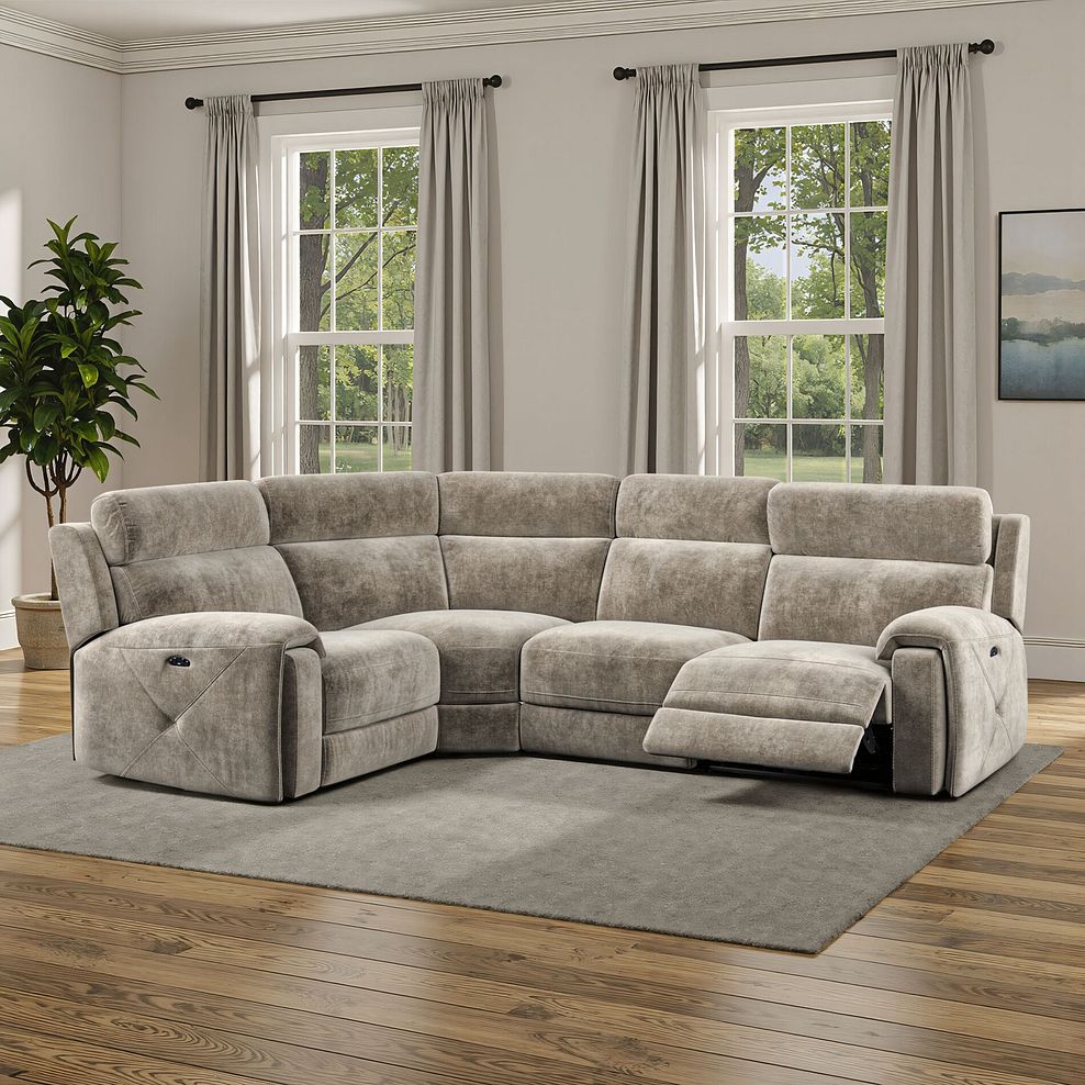 Leo Right Hand Corner Recliner Sofa with Adjustable Headrests in Descent Taupe Fabric 1
