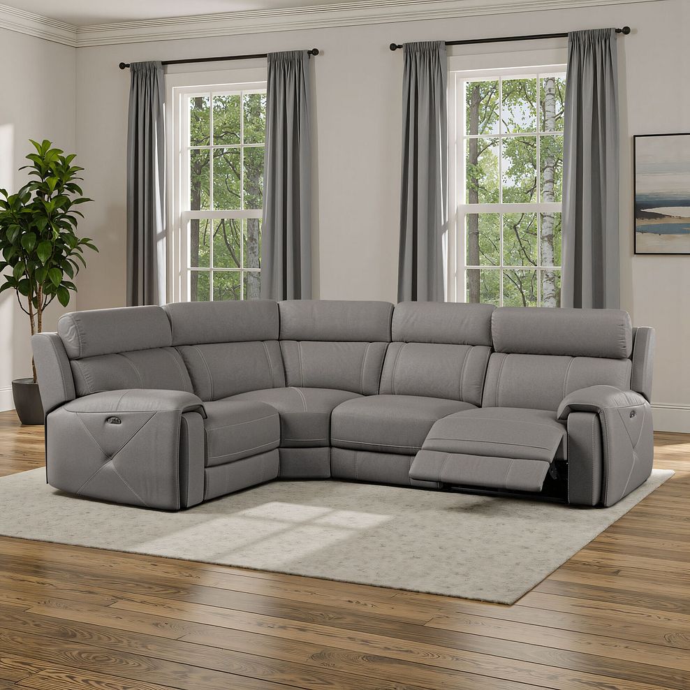 Leo Right Hand Corner Recliner Sofa with Adjustable Headrests in Elephant Grey Leather 1