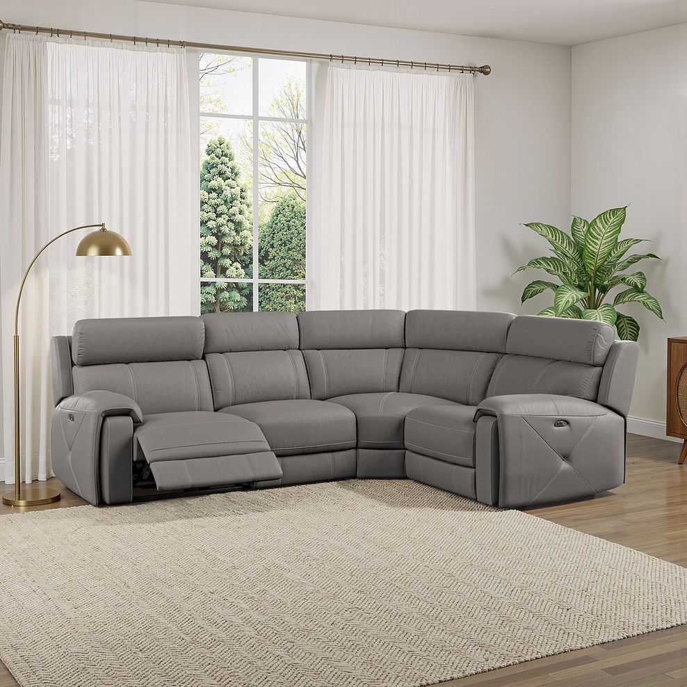 Leo Right Hand Corner Recliner Sofa with Adjustable Headrests in Elephant Grey Leather 15