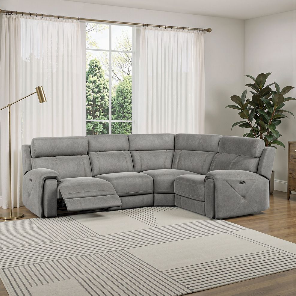 Leo Right Hand Corner Recliner Sofa with Adjustable Headrests in Maldives Dark Grey Fabric 15