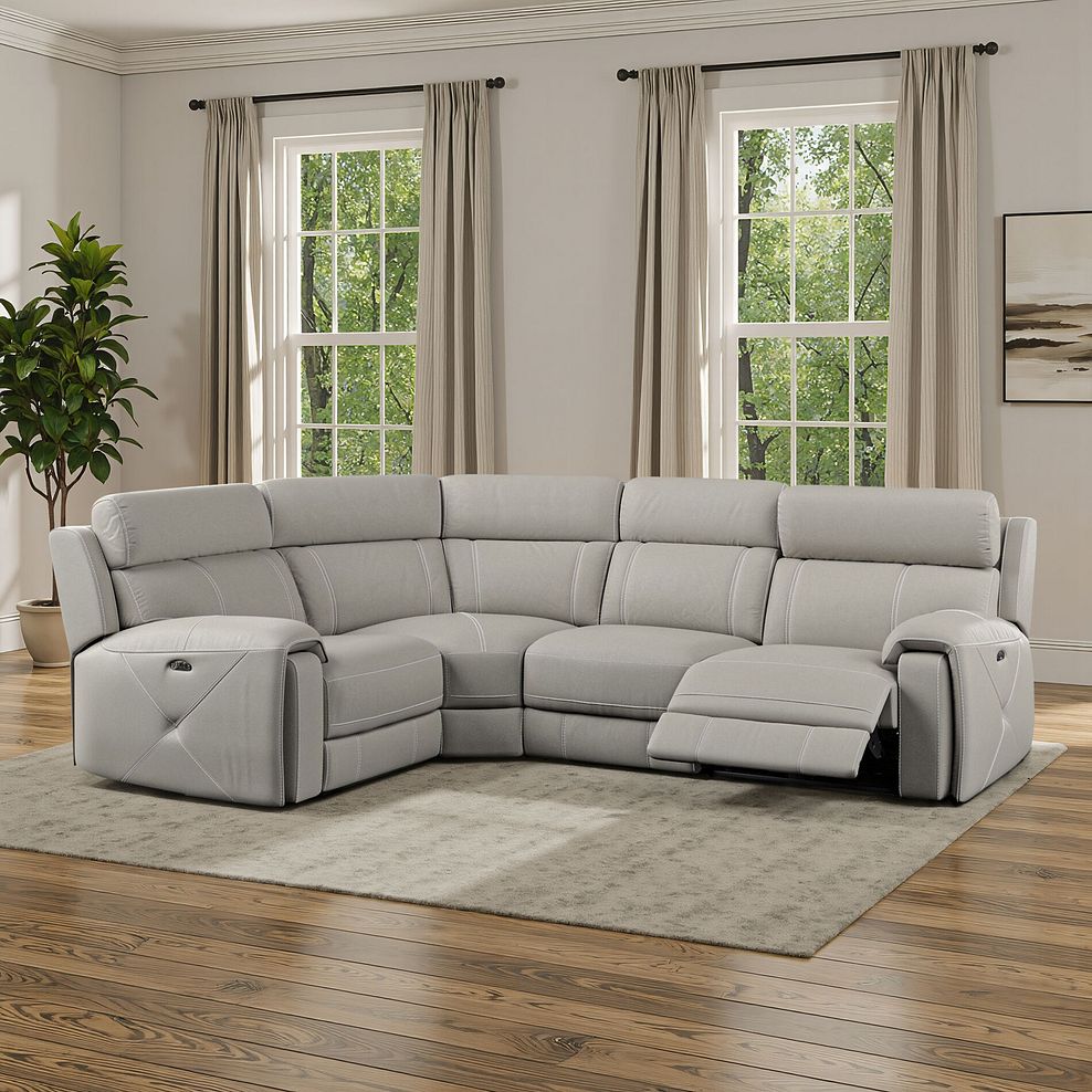 Leo Right Hand Corner Recliner Sofa with Adjustable Headrests in Taupe Leather 1