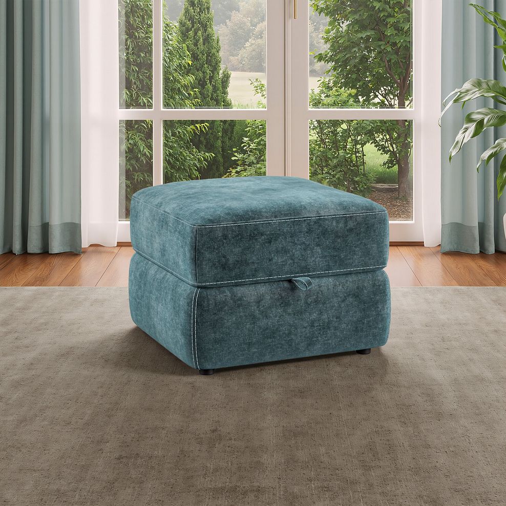Leo Storage Footstool in Descent Blue Fabric 1