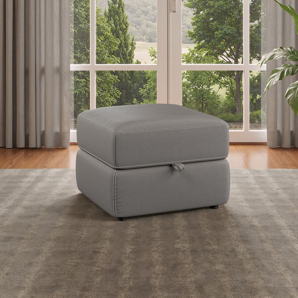 Leo Storage Footstool in Elephant Grey Leather 1