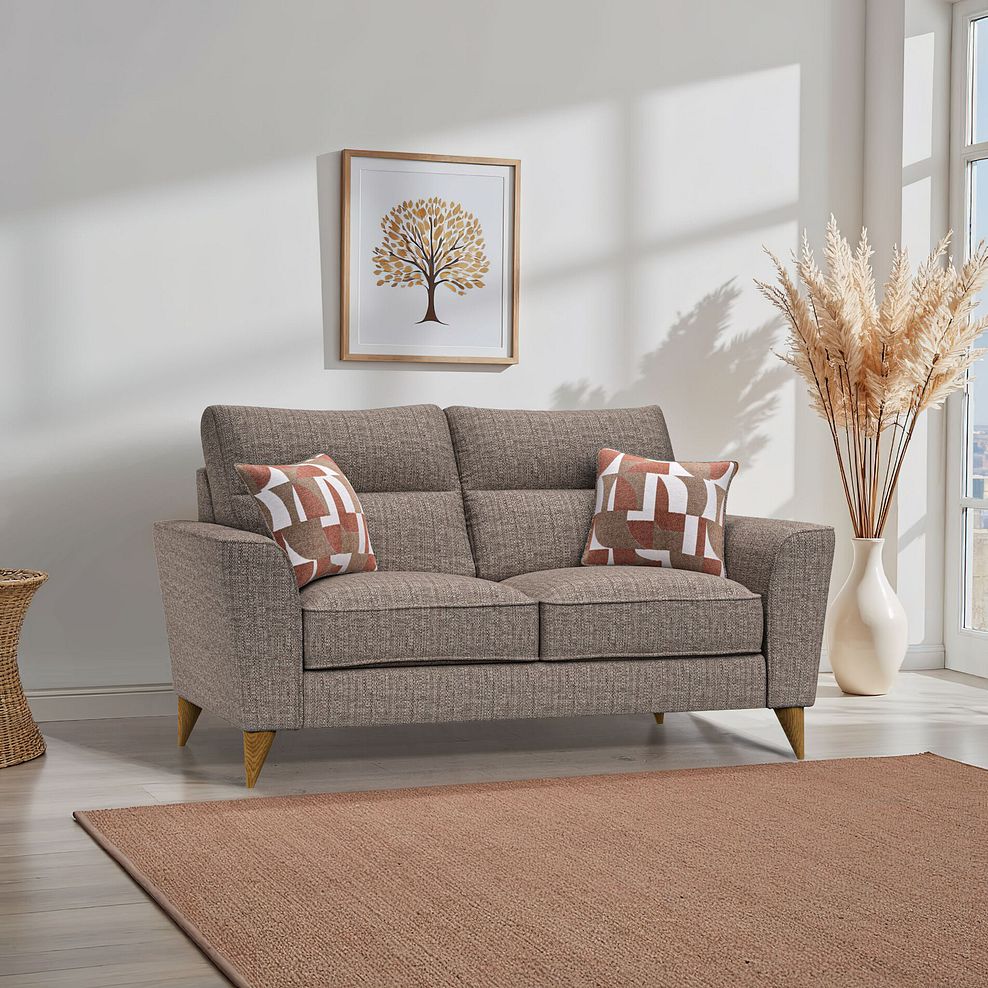 Levi 2 Seater Sofa in Barley Coffee Fabric with Asher Rust Scatters 1
