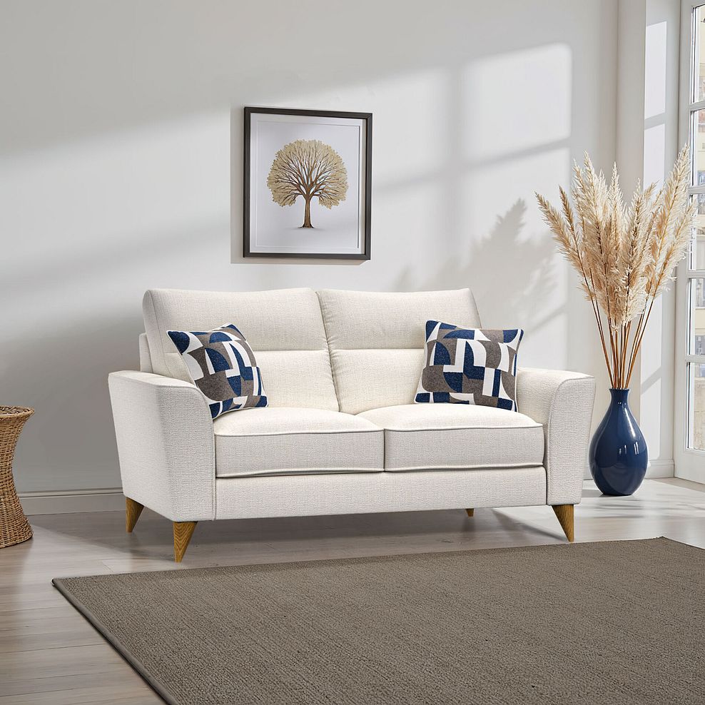 Levi 2 Seater Sofa in Barley Ivory Fabric with Asher Ocean Scatters 1