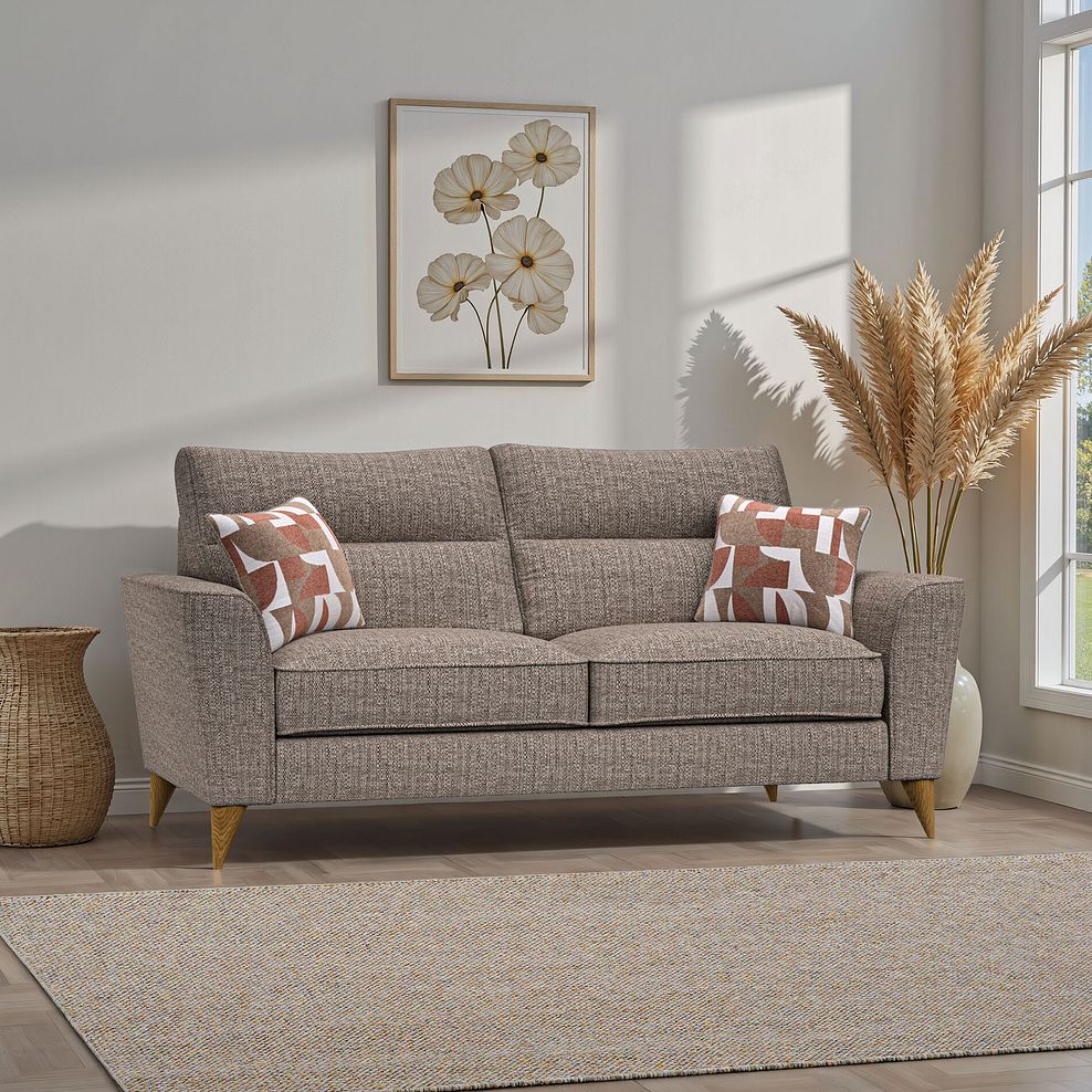 Levi 3 Seater Sofa in Barley Coffee Fabric with Asher Rust Scatters 1