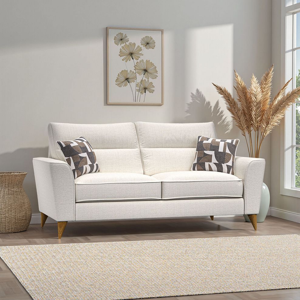 Levi 3 Seater Sofa in Barley Ivory Fabric with Asher Natural Scatters 1