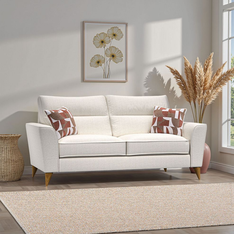 Levi 3 Seater Sofa in Barley Ivory Fabric with Asher Rust Scatters 1