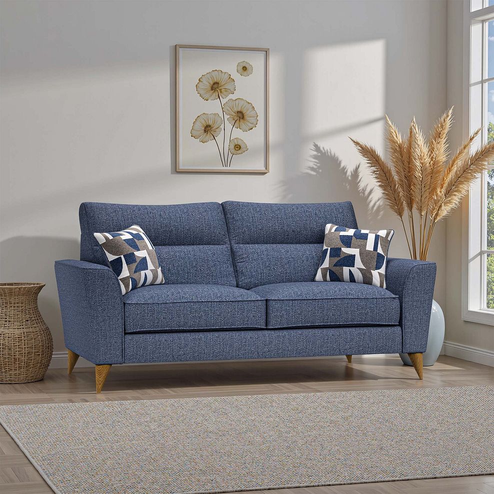 Levi 3 Seater Sofa in Barley Ocean Fabric with Asher Ocean Scatters 1