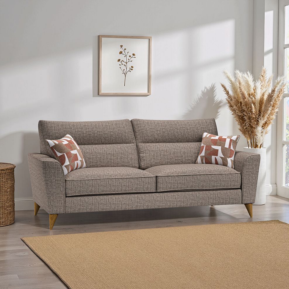 Levi 4 Seater Sofa in Barley Coffee Fabric with Asher Rust Scatters 1