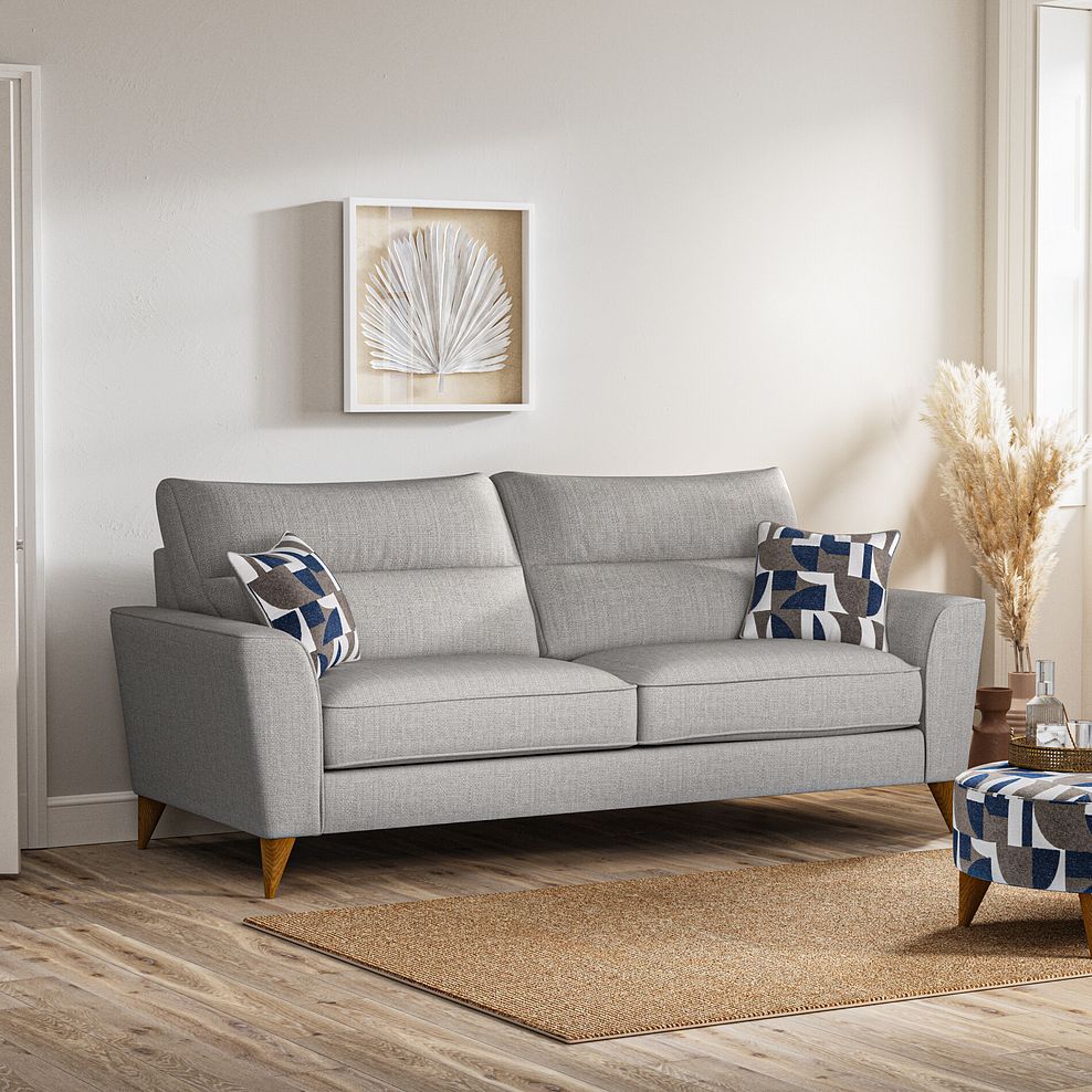 Levi 4 Seater Sofa in Barley Silver Fabric with Asher Ocean Scatters 1