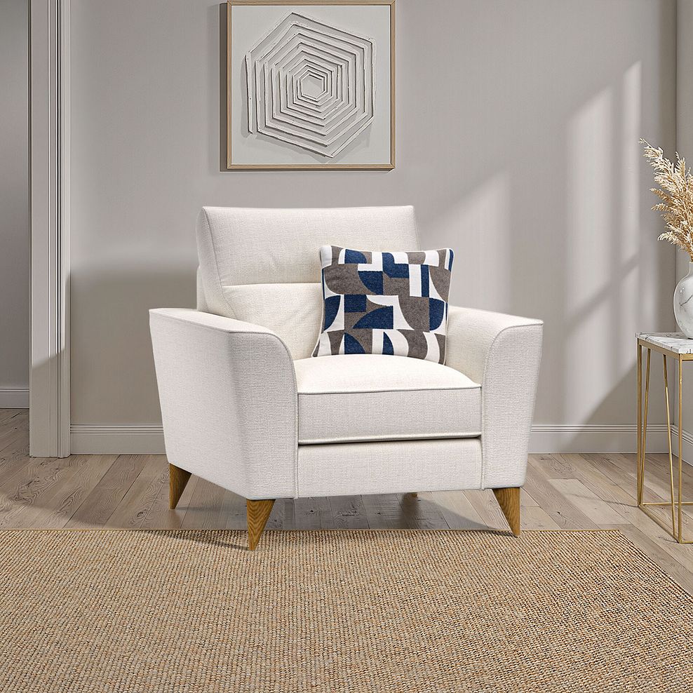 Levi Armchair in Barley Ivory Fabric with Asher Ocean Scatter 1