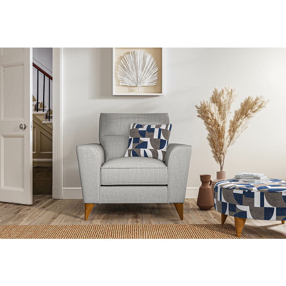 Levi Armchair in Barley Silver Fabric with Asher Ocean Scatter 2