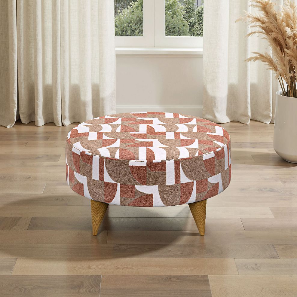 Levi Round Footstool in Asher Rust Fabric 1