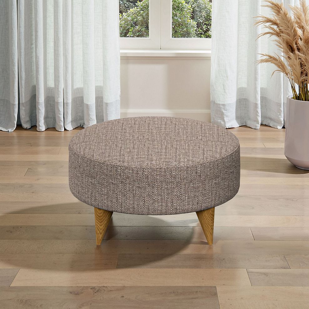 Levi Round Footstool in Barley Coffee Fabric 1