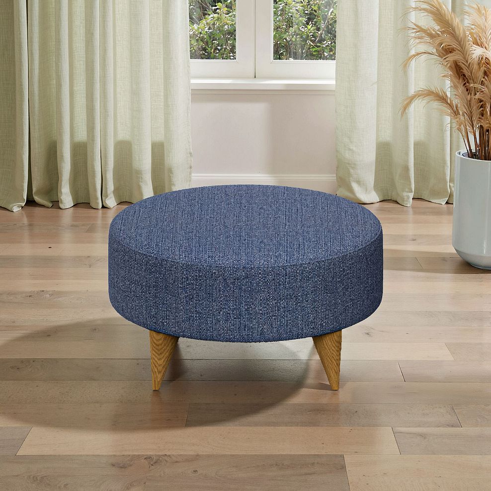 Levi Round Footstool in Barley Ocean Fabric 1