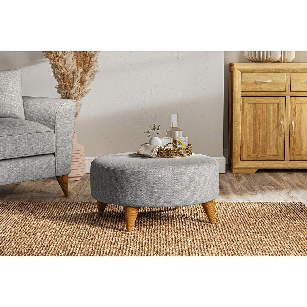 Levi Round Footstool in Barley Silver Fabric Thumbnail 1