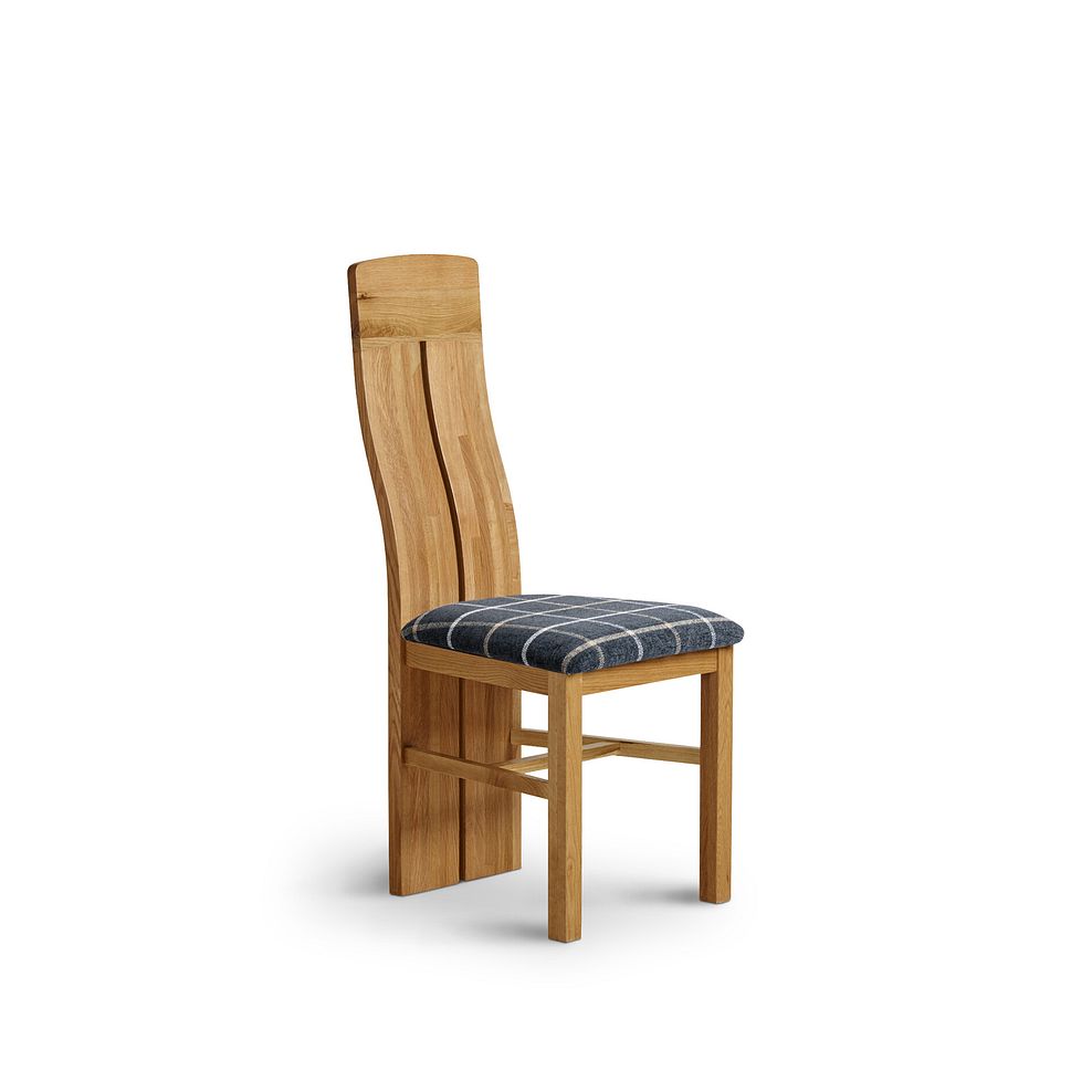 Lily Natural Solid Oak Chair with Checked Slate Grey Fabric Seat 1