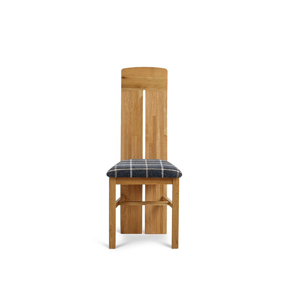 Lily Natural Solid Oak Chair with Checked Slate Grey Fabric Seat 2