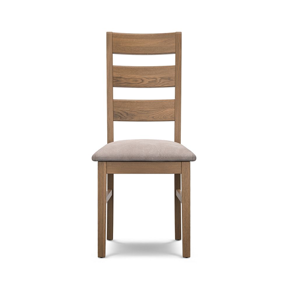 Linear Antique Finish Oak Chair with Dappled Beige Fabric Seat 2