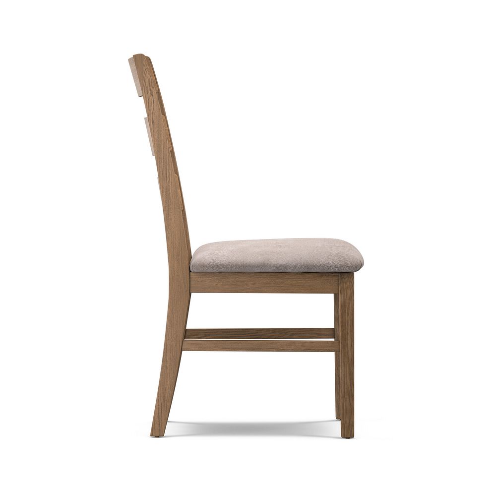Linear Antique Finish Oak Chair with Dappled Beige Fabric Seat 3