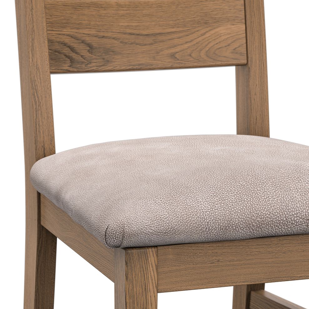 Linear Antique Finish Oak Chair with Dappled Beige Fabric Seat 5