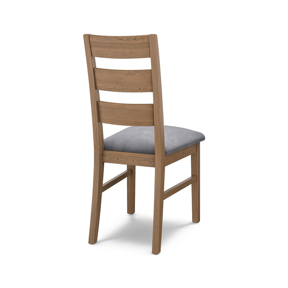 Linear Antique Finish Oak Chair with Dappled Silver Fabric Seat 4