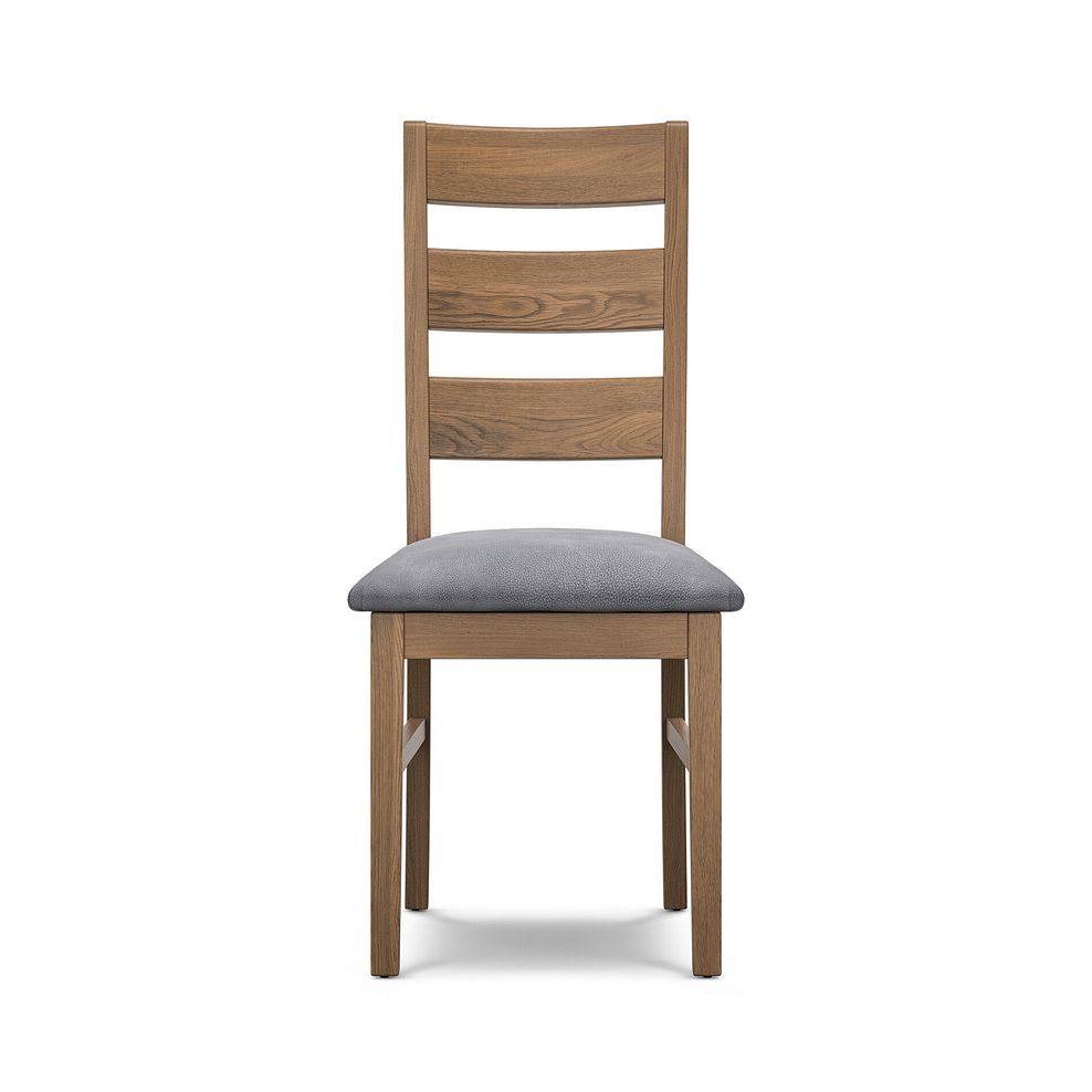 Linear Antique Finish Oak Chair with Dappled Silver Fabric Seat 2