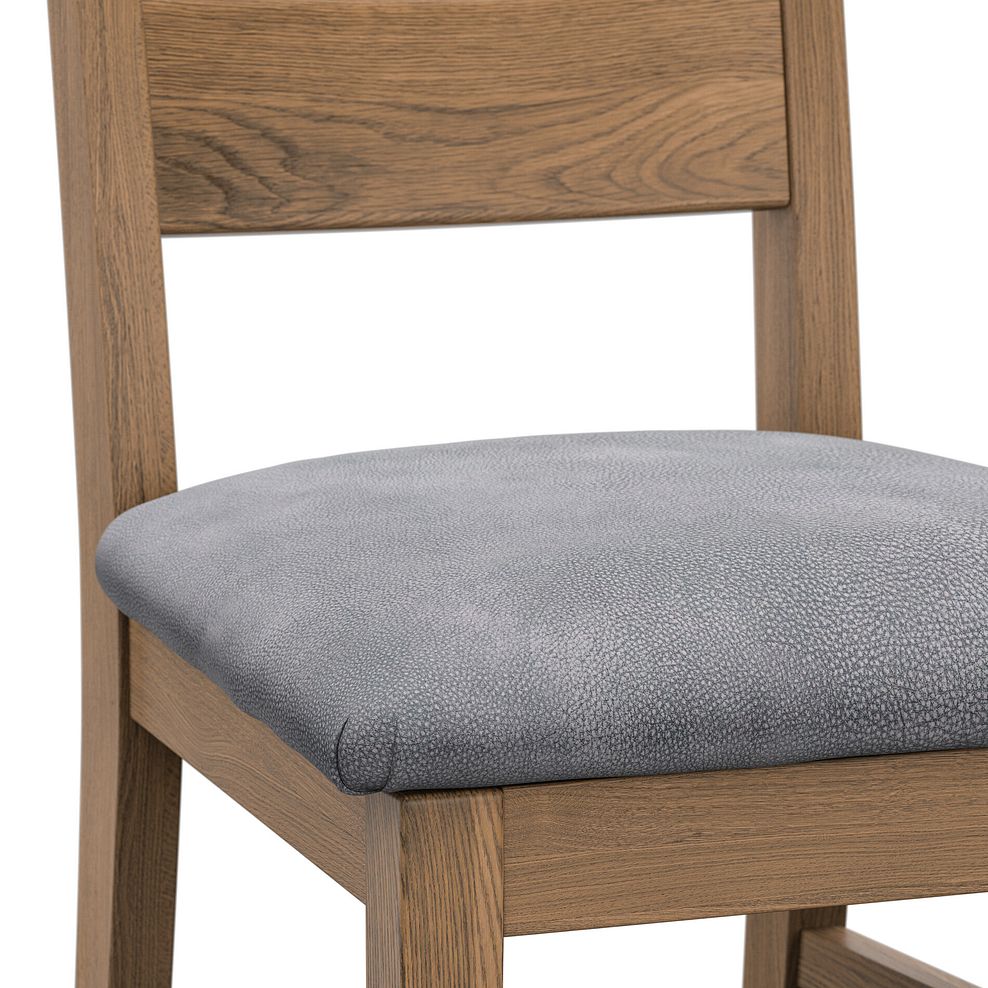 Linear Antique Finish Oak Chair with Dappled Silver Fabric Seat 5
