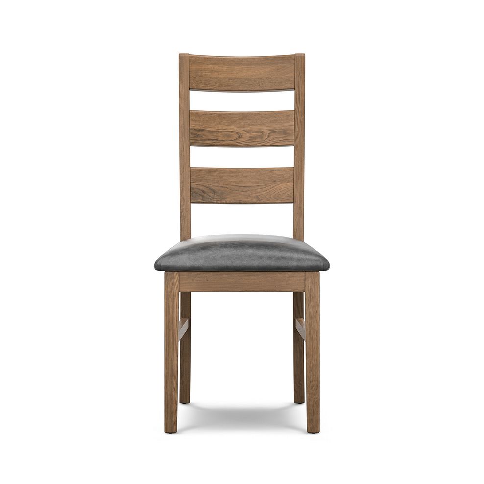 Linear Antique Finish Oak Chair with Vintage Black Leather Look Seat 2