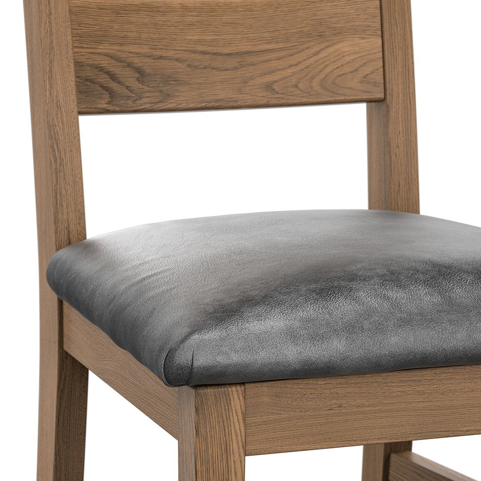 Linear Antique Finish Oak Chair with Vintage Black Leather Look Seat 5