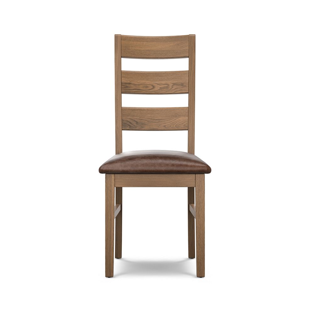 Linear Antique Finish Oak Chair with Vintage Brown Leather Look Seat 2