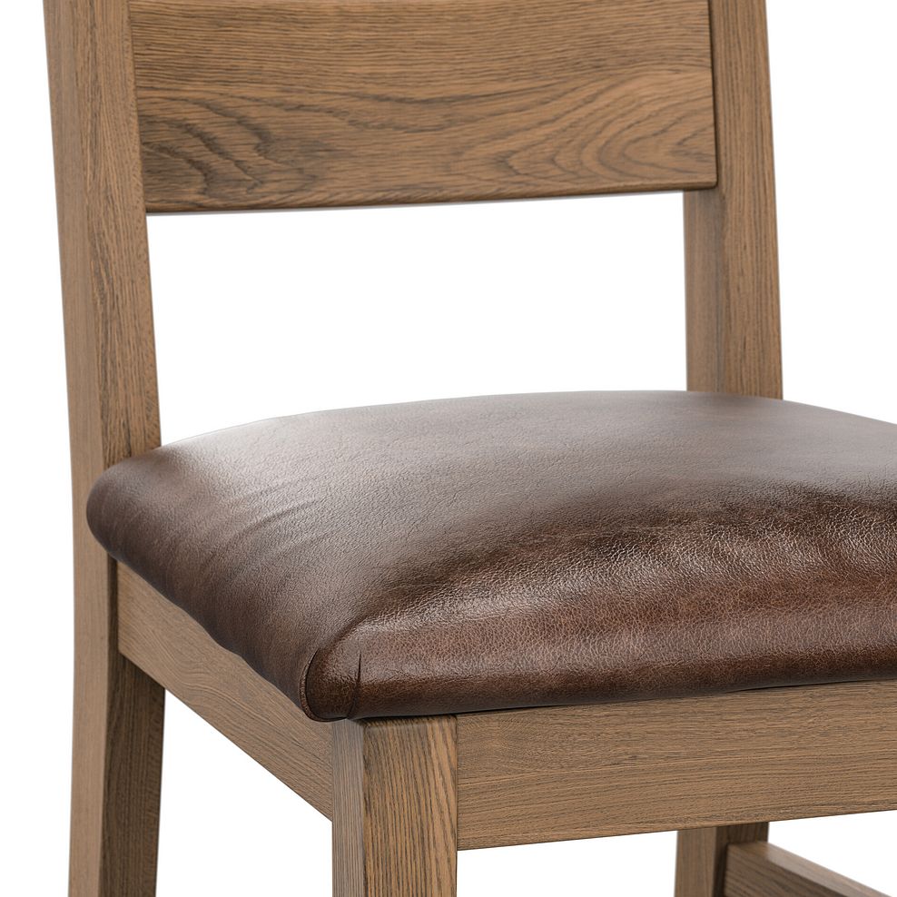 Linear Antique Finish Oak Chair with Vintage Brown Leather Look Seat 5