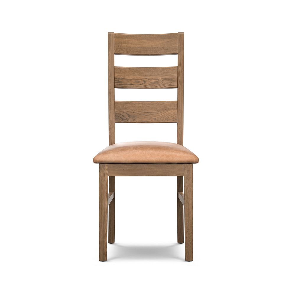 Linear Antique Finish Oak Chair with Vintage Tan Leather Look Seat 2