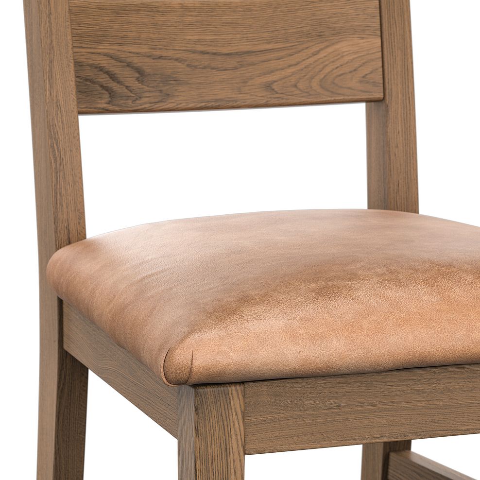 Linear Antique Finish Oak Chair with Vintage Tan Leather Look Seat 5