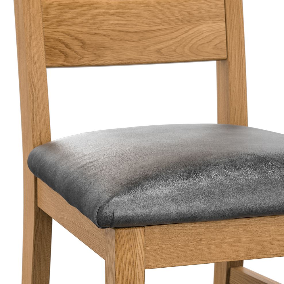 Linear Natural Oak Chair with Vintage Black Leather Look Seat 5