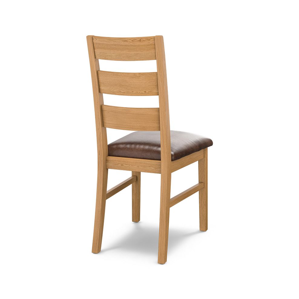 Linear Natural Oak Chair with Vintage Brown Leather Look Seat 4