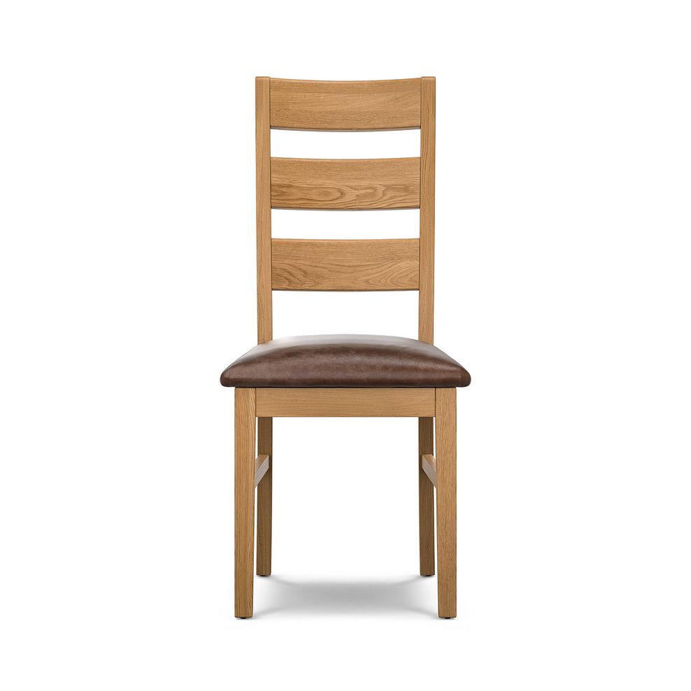 Linear Natural Oak Chair with Vintage Brown Leather Look Seat 2