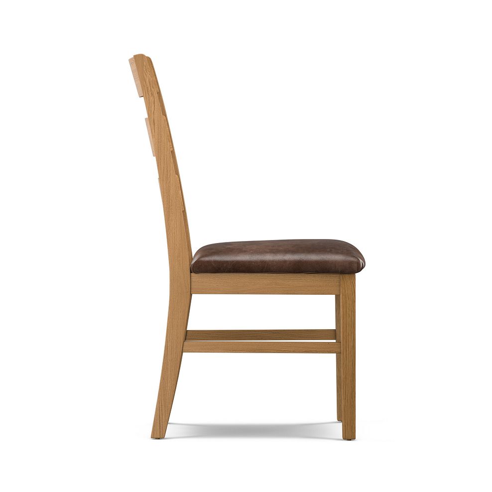 Linear Natural Oak Chair with Vintage Brown Leather Look Seat 3